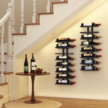 Настінна вітрина для вина FAVOOOSTY з 8 ярусами, металева, чорна (2 шт.)