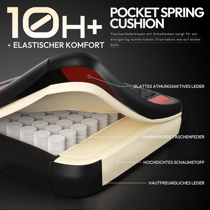 Ігрове крісло Dowinx Racing з ергономічною підтримкою попереку, чорно-червоне, PU шкіра, 150 кг