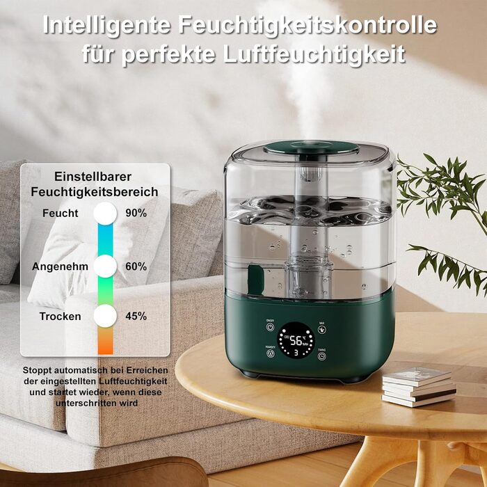 Увлажнитель воздуха Vankarr 5L, ультразвуковий, 28dB, с поворотним соплом 360°, для детей, офиса, растений, белый (Зеленая Интеллектуальность)