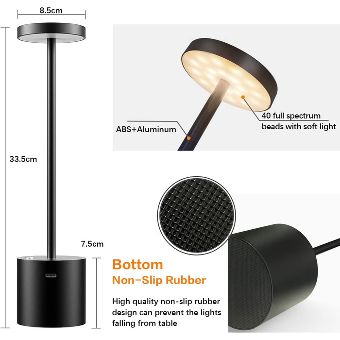 LED-лампа Hapfish настільна акумуляторна з пультом, чорна. Алюміній, 3 режими, регулювання яскравості. Для столу, балкону, нічника.