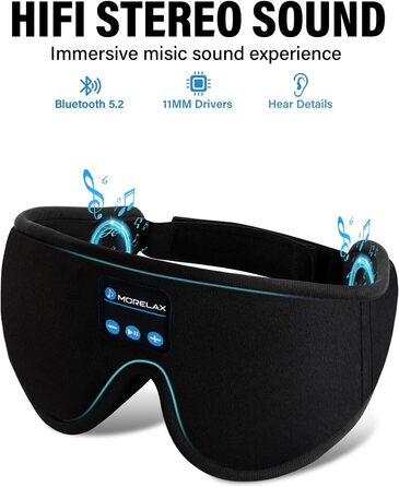Маска для сну з Bluetooth-навушниками, 3D маска для сну, бездротова музична маска для сну для тих, хто спить на боці/спині, чорний колір