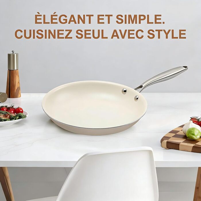 Пательня керамічна 24 см з антипригарним покриттям, індукційна, для духовки та посудомийної машини, алюмінієва з ручкою з нержавіючої сталі