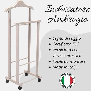 Tomaino - Valet's Bedroom in Wood - Clothes Rack with Wheels Ambrogio - Modern Valet for Clothing and Accessories (Dove)