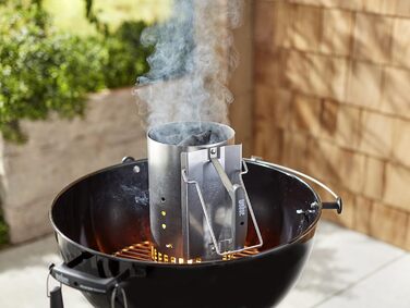 Weber 1221004 Charcoal Grill Compact Kettle, Diameter 47 cm, Black, Dome Grill + Grill Cover Charcoal grills with a diameter of gray (57cm, Bundle with Rapidfire Starter Chimney)