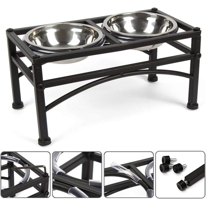 Підвищений миска для собак Funkeen - миска для корму для домашніх тварин з нержавіючої сталі з двома знімними мисками на підставці для годування кормом та водою (підходить для середніх собак, 1 кварта)