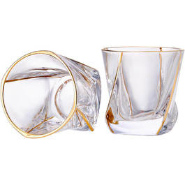 Glskey Crystal Whiskey Glasses Set - 4 Pack, 350ml Lead-Free - For Whiskey, Rum, Vodka, Gin, Scotch, Cognac & Water - Dishwasher Safe, Distorted Shape