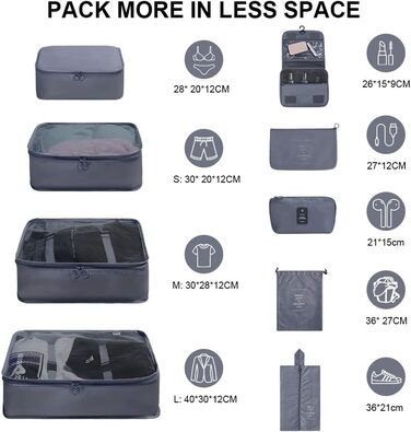 Органайзер для валізи OSDUE, набір 9 шт: Packing Cubes, водонепроникні сумки для одягу, сумки-органайзери для валізи, косметичка, кишеня для USB-кабелів (Бежевий)