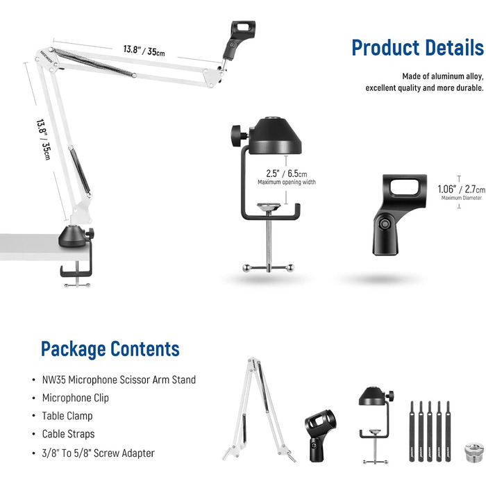 NEEWER Тримач для мікрофона NW-35W - підставка для мікрофона з регульованим кріпленням, сумісна з Blue Yeti, Snowball, Yeti X, Quadcast