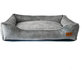 Софа для собак з велюру – знімний та пральний лежак з високими бортиками – для малих та великих собак (M (80x50x18 см), Сірий)