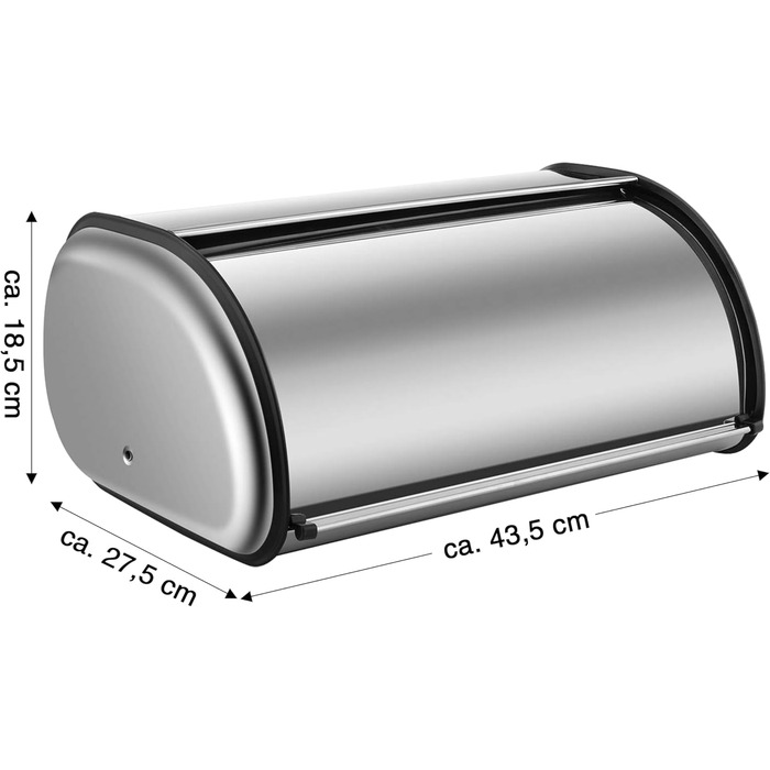 Рибалка Brotkasten з нержавіючої сталі, харчової якості, з кришкою-роллером, 43,5 x 27,5 x 18,5 см, контейнер для хліба, булочок, печива