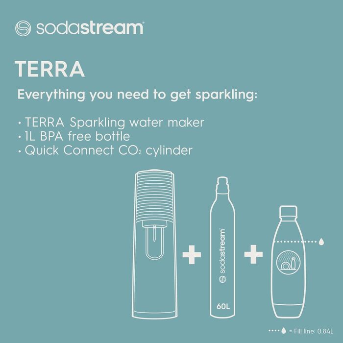 SodaStream TERRA: Газова вода вдома - Стандартний набір з CO2 балончиком та пляшкою 1л, чорний
