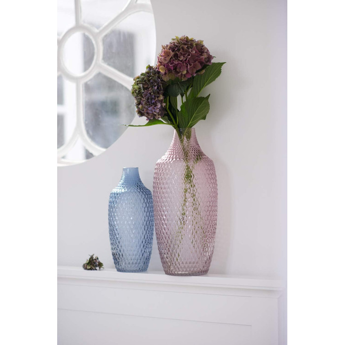 Ваза для квітів Leonardo Poesia, рожева, ручної роботи, скляна, 30 см, з рельєфним декором