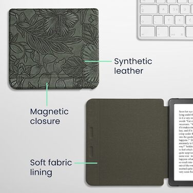 Чохол-книжка kwmobile для Kobo Libra Colour/Tolino Vision Color - з квітковим малюнком, зелений