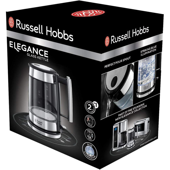 Електричний чайник Russell Hobbs Elegance з нержавіючої сталі та скла, 23380-56, 6 режимів підсмажування, підігрів, розморожування