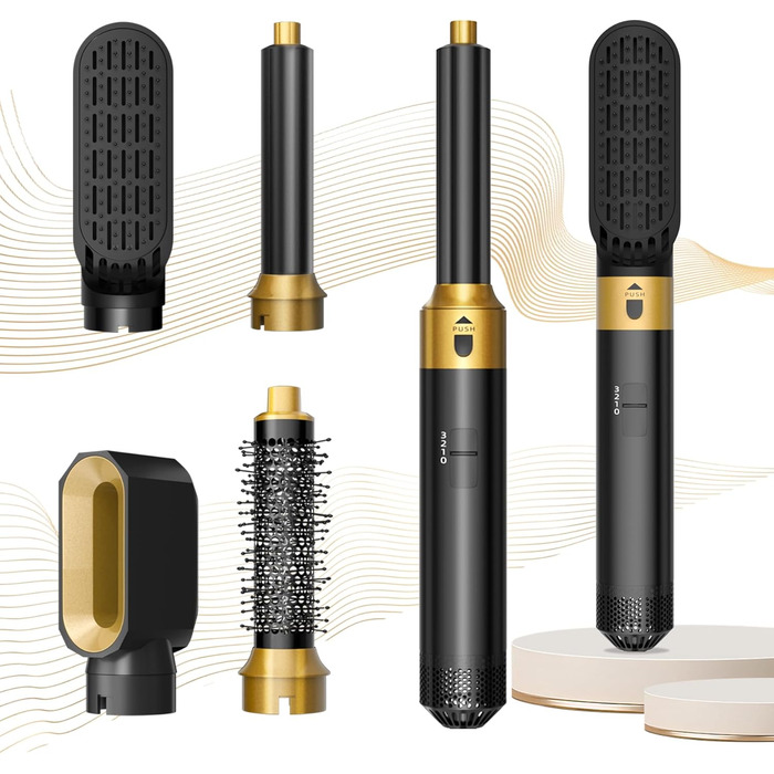 Набір для укладки волосся Airstyler 5 в 1: фен-щітка, термощітка, плойка, для створення об'єму, локонів, випрямлення, чорний