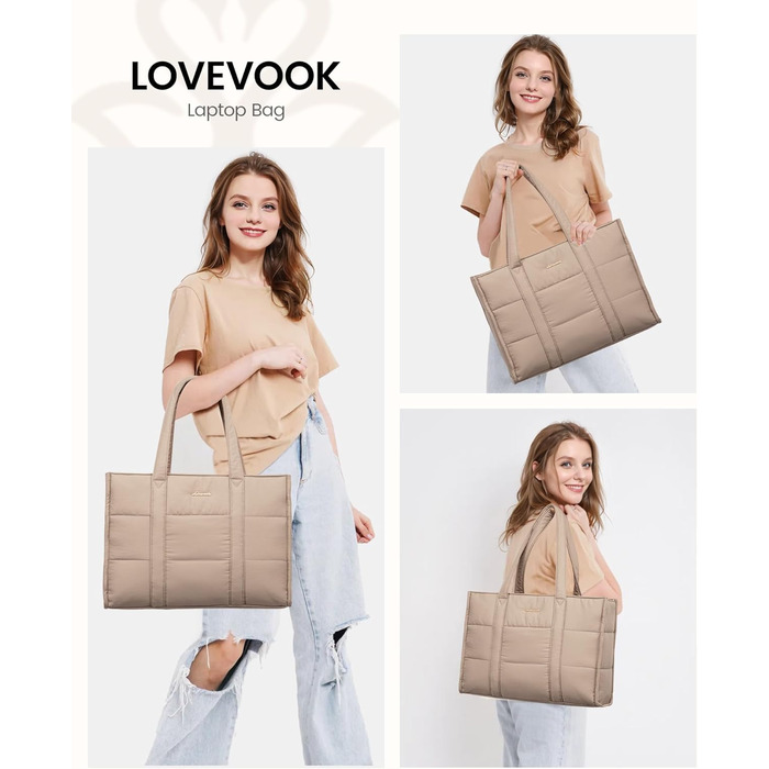 Сумка для ноутбука LOVEVOOK 15.6 дюймів, велика містка сумка-шоппер для роботи, навчання та подорожей, жіноча, хакі