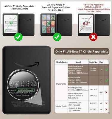 Чохол MoKo для Kindle Paperwhite 12-го покоління (2024) та Kindle Colorsoft Signature Edition (2024), зелений, з авто-ввімкненням/вимиканням та зручною петлею для руки