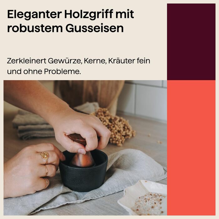 Crushgrind Kiruna: М'ятка для спецій з якісного чавуну та акації | Для подрібнення сухих спецій та трав