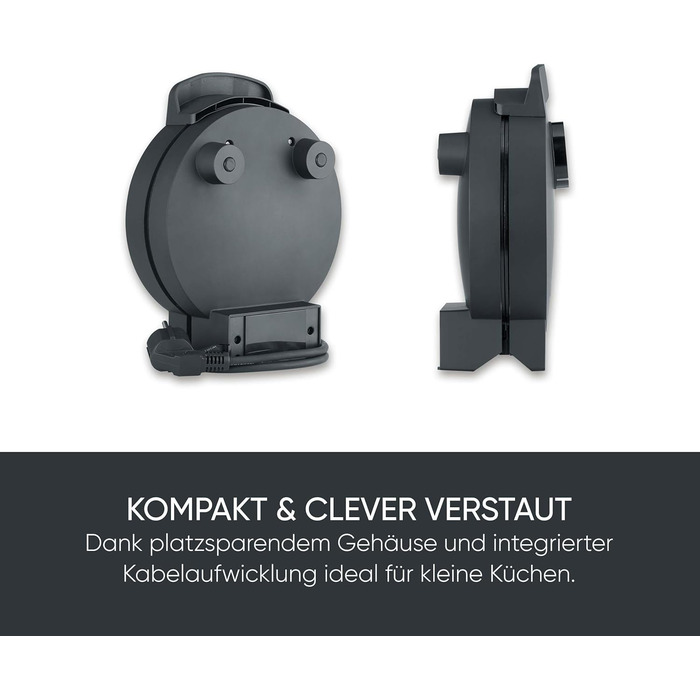 Severin Black Line Heart Waffle Maker - PFAS-Free Coating, Indicator Light, Cord Storage, 1000W - WA 2117