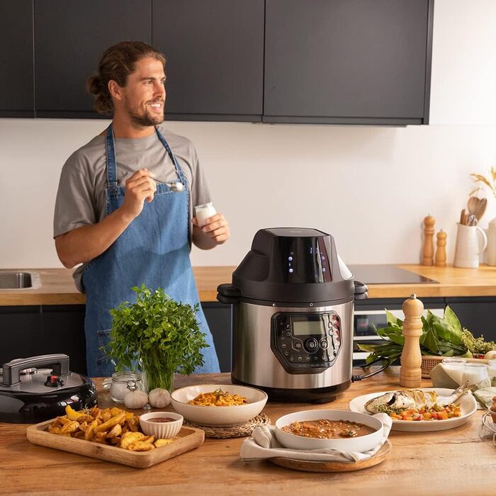 Cecotec Programmable Pot with Air Fryer and GM H Deluxe Fry Multifunction Kitchen Machine. 6 Liters, Forward Lid, Programmable, 24-Hour Temperature Adjustable Model H Deluxe Fry