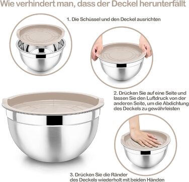 Homikit Mixing Bowls, 7-Piece Stainless Steel Bowl Set with Airtight Lid, Stackable Salad Bowl for Cooking/Baking/Serving, Dishwasher Safe, 6.5/4.5/2.7/2.5/1.5/1.2/0.7L, Khaki