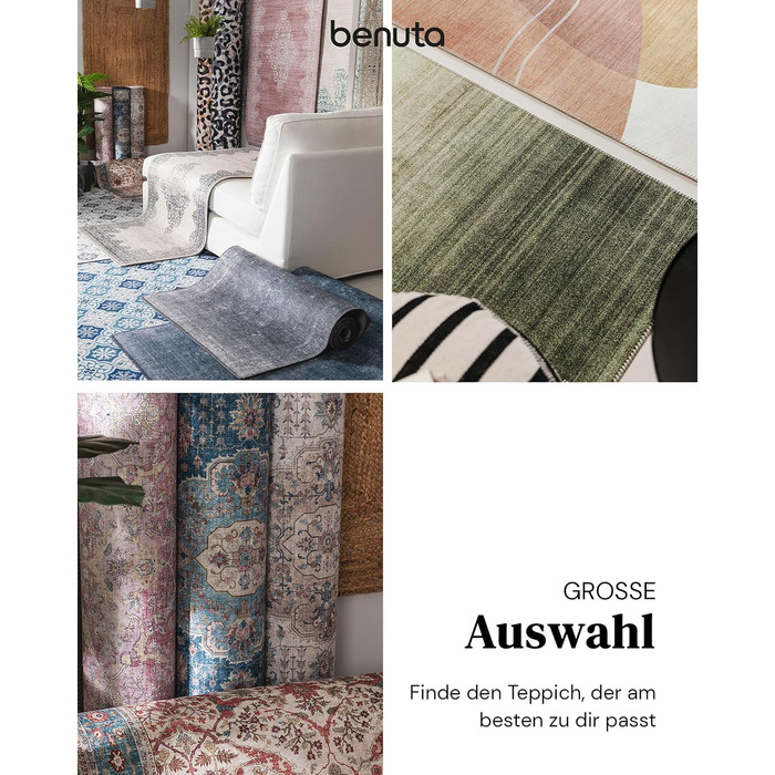 benuta pop Laury Rug - Synthetic Fiber - Rectangular & in Vintage Style - Easy to Care For for Living Room, Bedroom, Turquoise, 200x300 cm 200 x 300 cm (Rectangular) Turquoise