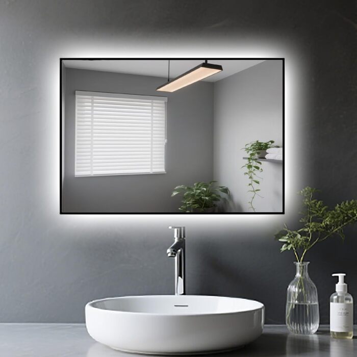 LED дзеркало для ванної кімнати з підсвічуванням 45x65 см, водонепроникне IP54, холодне біле світло 6500K, прямокутне, енергозберігаюче, біле