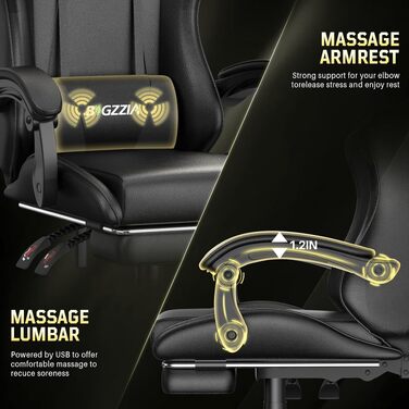 Ігрове крісло Bigzzia Ergonomic Gaming Stuhl з підніжкою та функцією масажу, чорне
