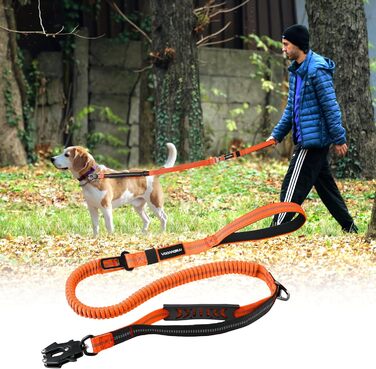 Міцна тактична повідка для собак з карабіном швидкого закриття та світловідбиваючими нитками, 1,2-1,8 м Power-Stretch повідка для середніх та великих собак (Помаранчевий та Чорний)