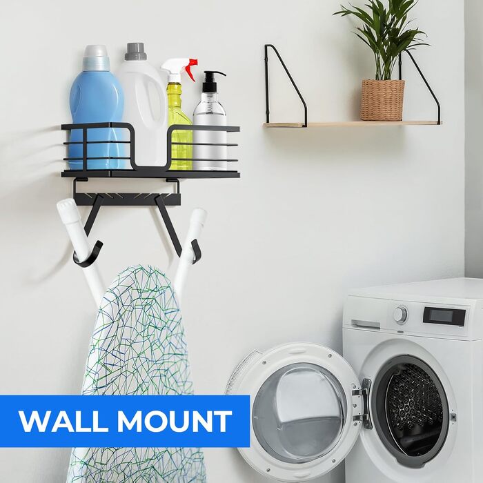 Настінна підставка для праски та гладильної дошки з великим кошиком для зберігання - міцна конструкція для пральні