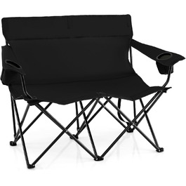 Крісло для кемпінгу на 2 особи Costway, розкладне з підстаканниками та підлокітниками, 300 кг, з сумкою для перенесення, для відпочинку, пікніків та риболовлі (чорний)