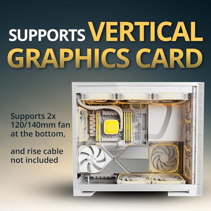 Корпус для ПК Geometric Future M5 Vent Mesh - ігровий Mid Tower з темним склом, підтримка E-ATX/ATX, висока циркуляція повітря, сталь 1.2 мм, Type C, радіатори 420/360, подвійний відсік, GEO-M5V-BY (Mesh версія з 5 вентиляторами 140x140, білий)