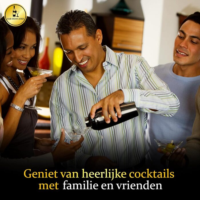 Набір для коктейлів 16 предметів: шейкер з нержавіючої сталі 750 мл, стійка з бамбука, рецепти, пестик, мірний стакан, ситечко, щипці для льоду – професійний набір для домашнього бару, чорний