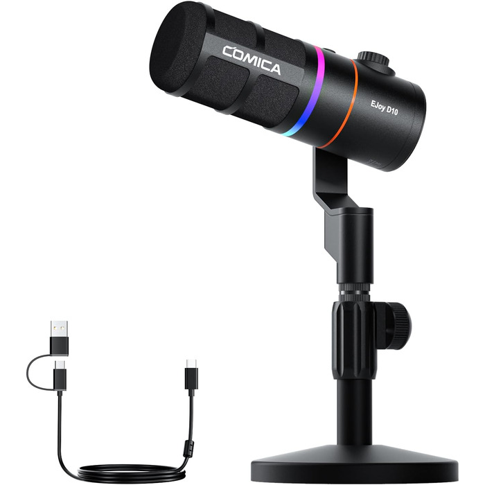 Мікрофон Comica EJoy D10 Pro: динамічний, USB-C/XLR, RGB, 48kHz/24bit