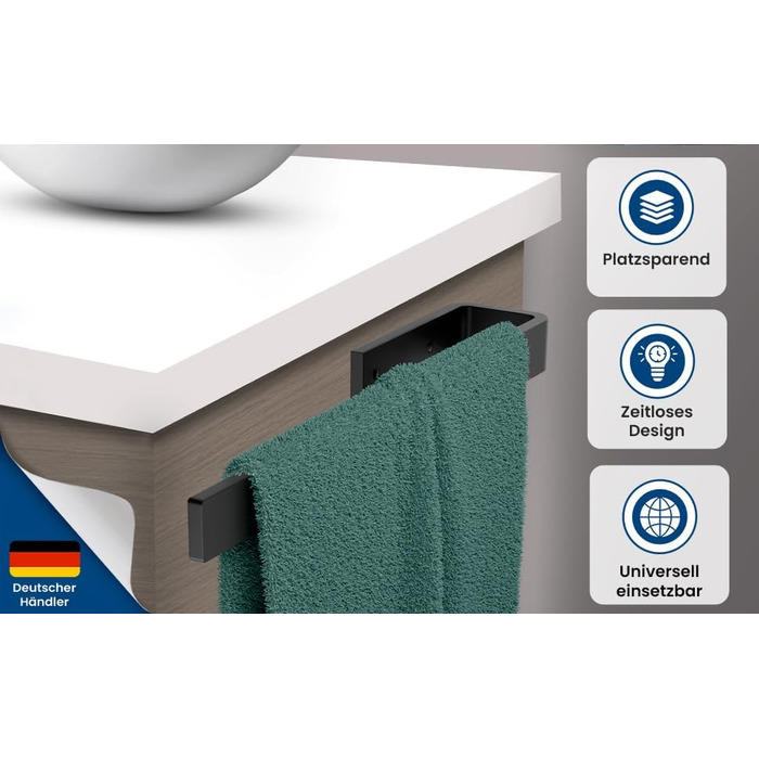 Тримач для рушників RTM R на стіну, з алюмінію, чорний матовий, 32 см