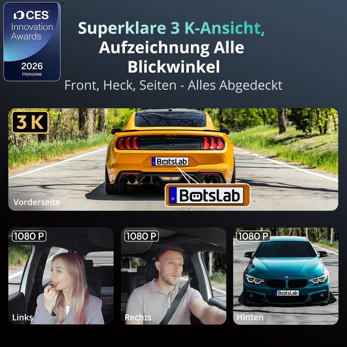 4-канальний відеореєстратор BOTSLAB G980H: передня та задня камери 3K + 3*1080P, 128GB SD карта, GPS, 5GHz WiFi, 3.18