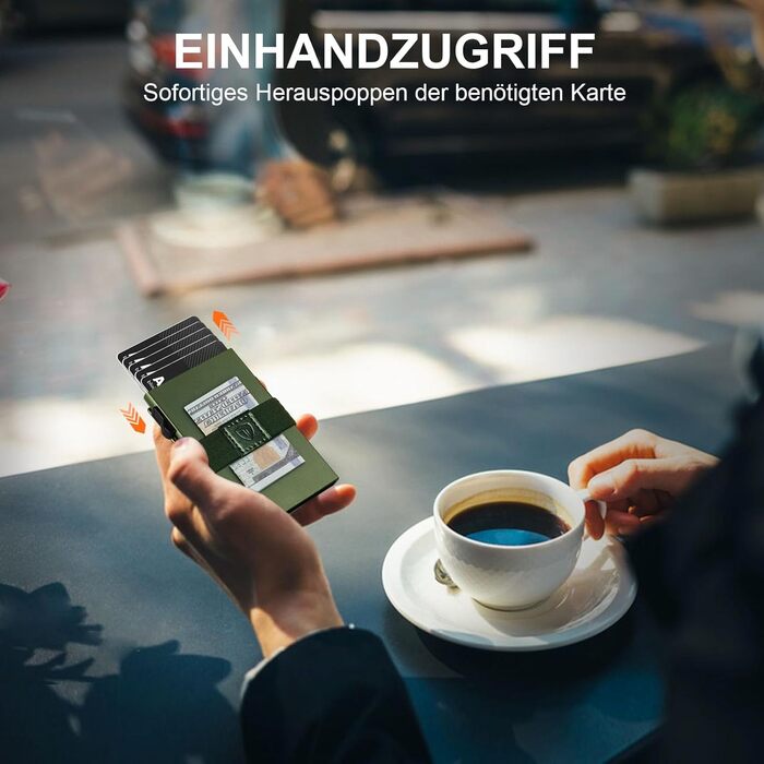 Чоловічий гаманець TOYFID з відділом для AirTag, 12 слотів для карток, відділення для паперових грошей, RFID захист, швидкий доступ до карток, алюміній, зелений з кишеню для AirTag