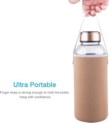 SHOW INGENUITY 1.5 Liter / 1.5L Glass Drinking Bottle with Neoprene Sleeve, 1500ml Borosilicate Glass Water Bottle with Stainless Steel Lid, BPA-Free Glass Bottle