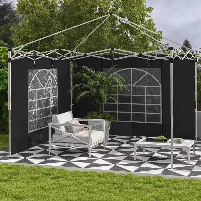 Outsunny 2-Piece Side Panels for Gazebo 3x3/3x6 m, Side Wall with Window and Velcro Closure, Waterproof Side Walls Made of Oxford Fabric, as Wind and Privacy Screen for Party Tent, Black | Aosom