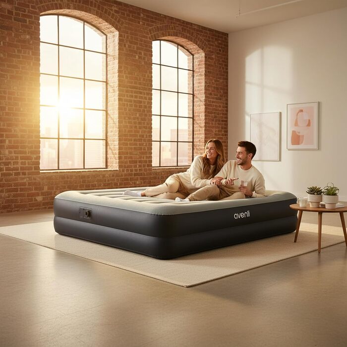 Надувний матрац-ліжко AVENLI для 2 осіб, 203x152x36 см з інтегрованою помпою, флаокова поверхня, для кемпінгу та дому