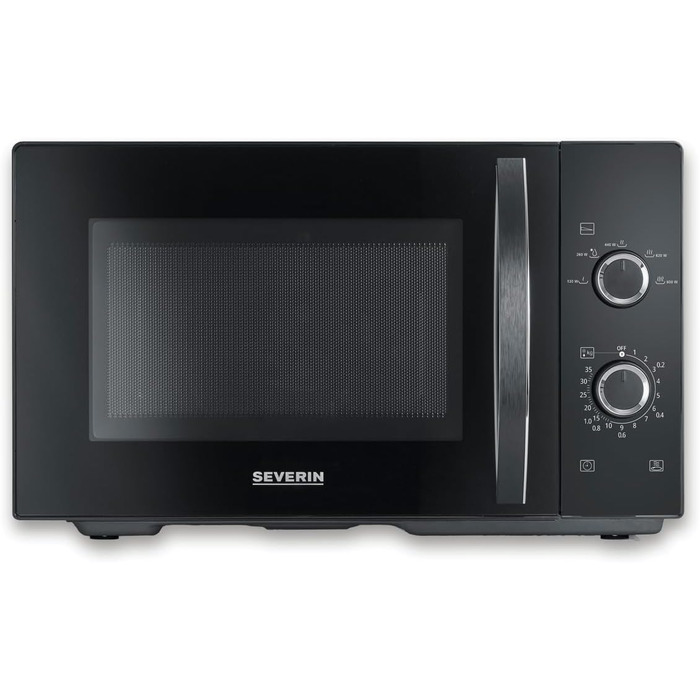 Мікрохвильова піч Severin 2-в-1 з грилем, 20 л, чорна, MW 7762. Плоский скляний стіл, 2 рівні, для кутового посуду, легке очищення