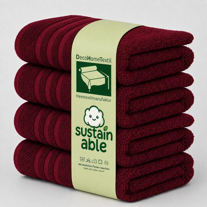 Набір махрових рушників DecoHomeTextil Eco (6 шт.), еко-серія, гігроскопічні та м'які, бордовий колір (4 рушники 70x140 см, 2 рушники 50x100 см)