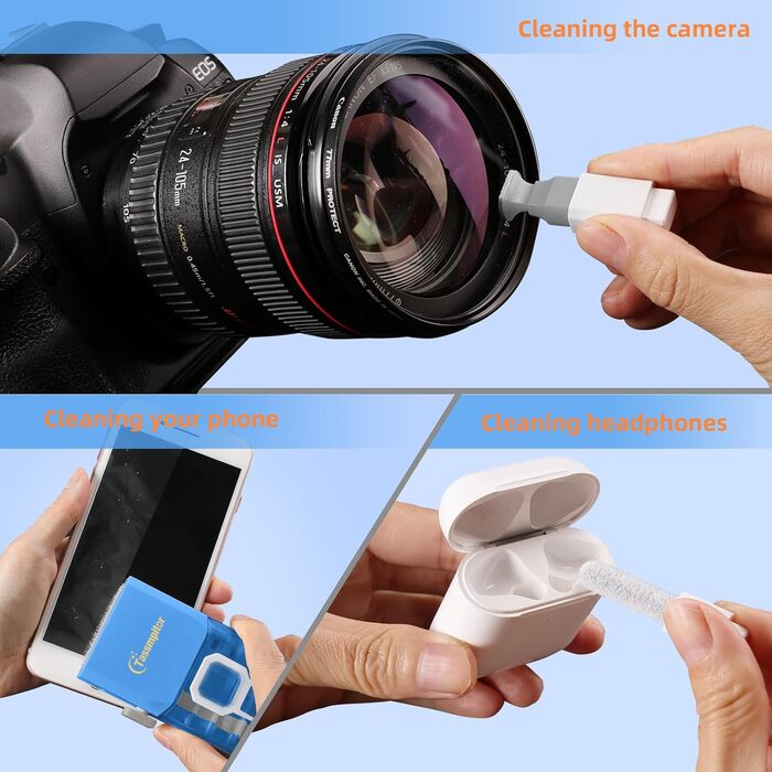Набір для чищення клавіатури та гаджетів: клавіатура, ноутбук, iPhone, iPad, камера, AirPods, комп'ютер. Компактний набір з спреєм та щіткою, багатофункціональний інструмент для екранів електроніки (himmelblau)