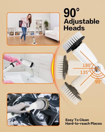 iDiskk Electric Spin Scrubber, Upgraded IPX7 Bathroom Scrubber, Shower Cleaning Brush with Adjustable and Detachable Handle, Dual Speed, Electric Cleaning