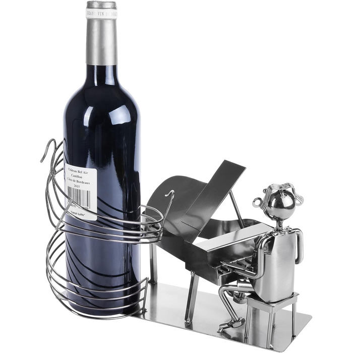 BRUBAKER Wine Bottle Holder Pianist at the Piano - Metal Bottle Stand of a Piano Player with Greeting Card for Wine Gift
