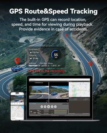 Відеореєстратор REDTIGER F9: 4K/1080P, WiFi, GPS, 32GB карта, запис по колу, нічне бачення, паркувальний режим, керування через додаток, підтримка до 256GB