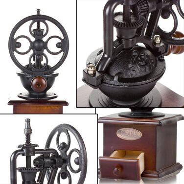 Manual Coffee Grinder, Antique Cast Iron Hand Crank Coffee Grinder with Grinding, Settings & Catch Drawer.