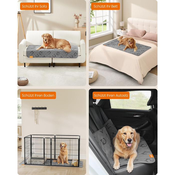 Водонепроникна собача ковдра Feandrea, 178 x 76 см, захист для авто та диванів, машинне прання, антиковзаюча, стегане покриття, сірий PPB025G01 (S 135x76 см)