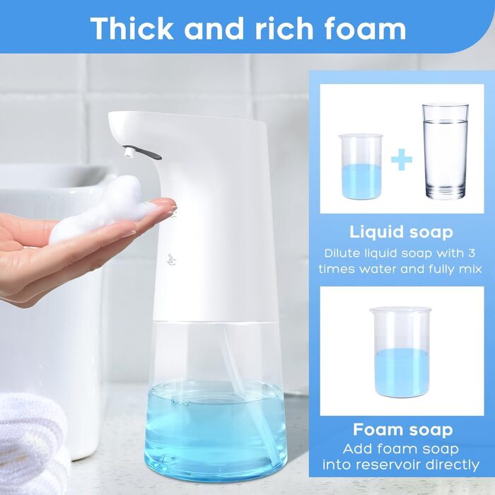 Automatic Foam Soap Dispenser: LAOPAO Soap Dispenser Set IPX5 Waterproof, USB-C Rechargeable with Sensor Infrared Motion Sensor for Kitchen & Bathroom White