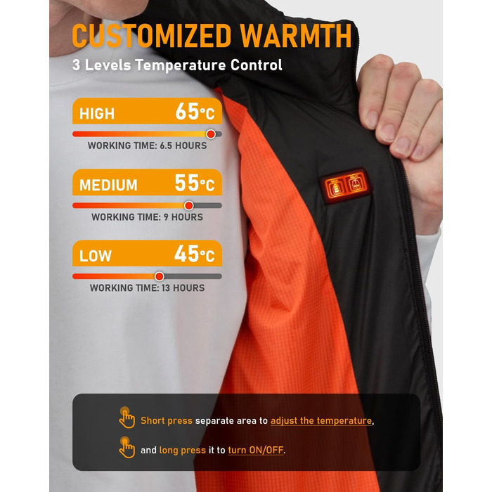 Обогревна жилетка з підключенням Powerbank, чоловіча/жіноча, 6 зон нагріву, 3 режими, для катання на мотоциклі, лижах, на вулиці, XL, чорна (з акумулятором 25000mAh)